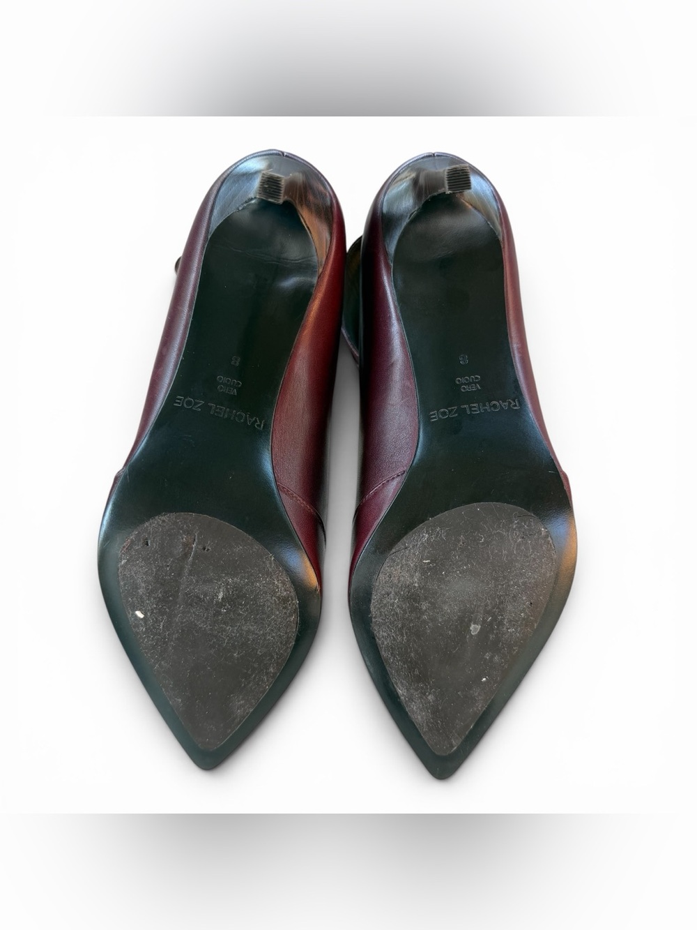 Rachel Zoe Burgundy Pointed Ankle-Strap Pumps with Gold Buckles - Picture 8 of 12
